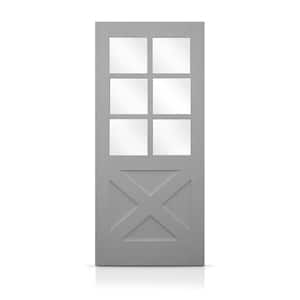 36 in. x 80 in. Reversible Decorative Glass Gray Modern Exterior Fiberglass Front Door Slab Door Slab Only