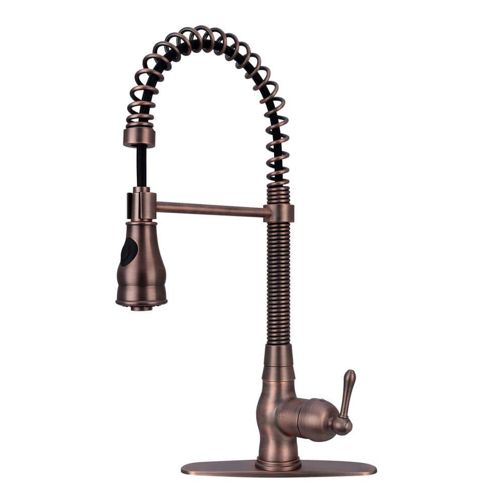 Single Handle Pre-Rinse Spring Pull-Down Sprayer Kitchen Faucet in Antique 