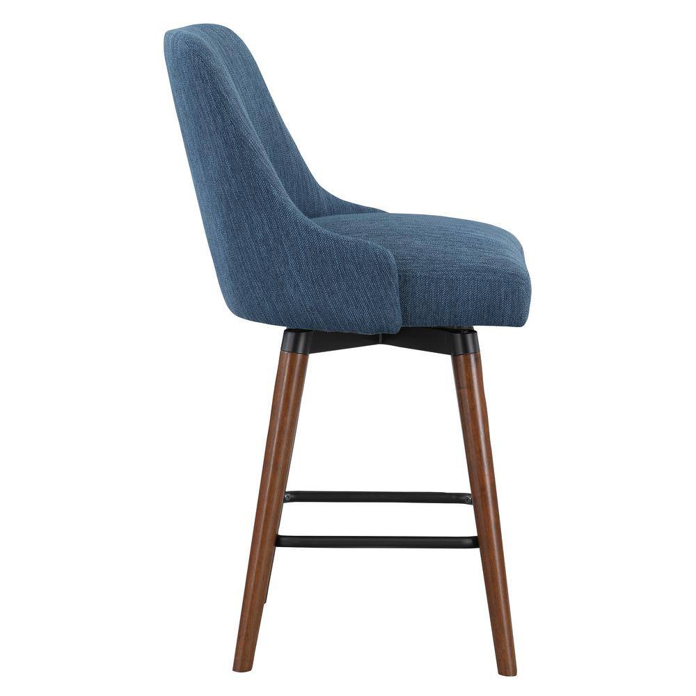 Bagford 26" Swivel Counter Stool with Blue Fabric and Espresso Wood Legs