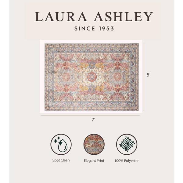 Laura Ashley Red and Blue 5 ft. x 7 ft. Medallion Turkish Chenille 