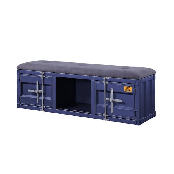Benjara 56 in. Blue and Gray Backless Bedroom Bench with Open Storage