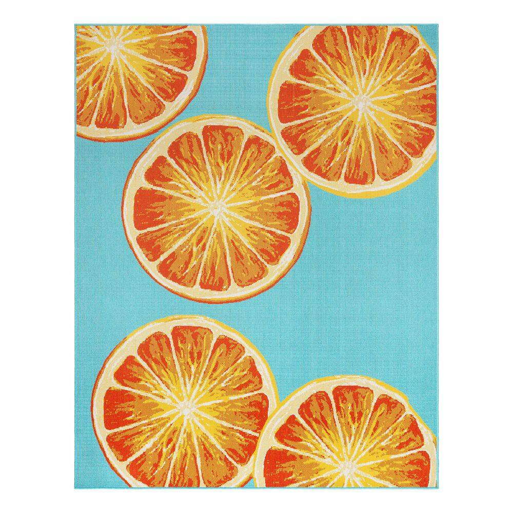 Teal and Orange Slices Flat Woven 6' x 9' Indoor/Outdoor Rug