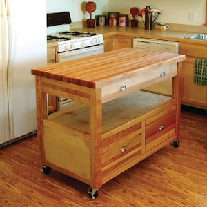 Grand Americana Natural Wood Kitchen Cart with Storage