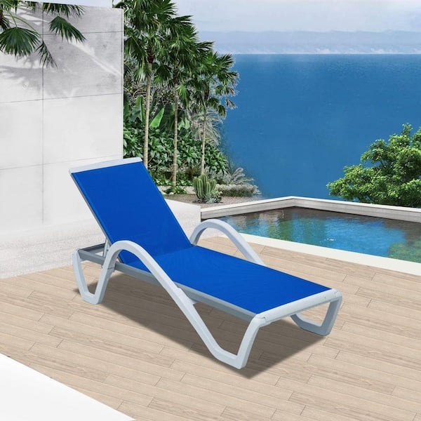 Aluminum Chaise Lounge Set with 5‑Position Recline, Armrests, Blue