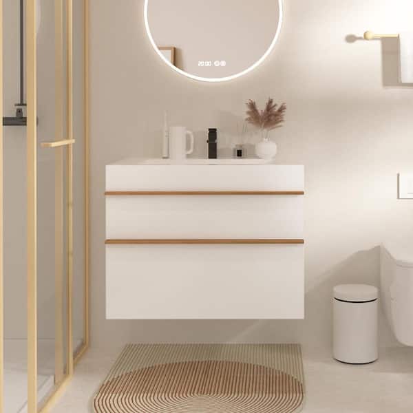 36 in. Single Sink Floating White Bath Vanity with White Acrylic Top Assembled