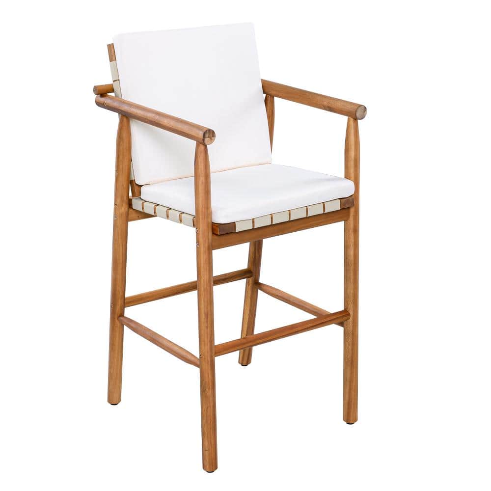 Acacia Wood Outdoor Counter Height Bar Stools Chair Set of 2, with Beige Cushions Included price history on PriceWatchPro