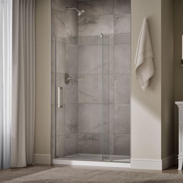 Echelon 44-48 in. W x 70 in. H Frameless Pivot Shower Door in Anodized Brushed Nickel with 5/16 in. Thick Tempered Glass