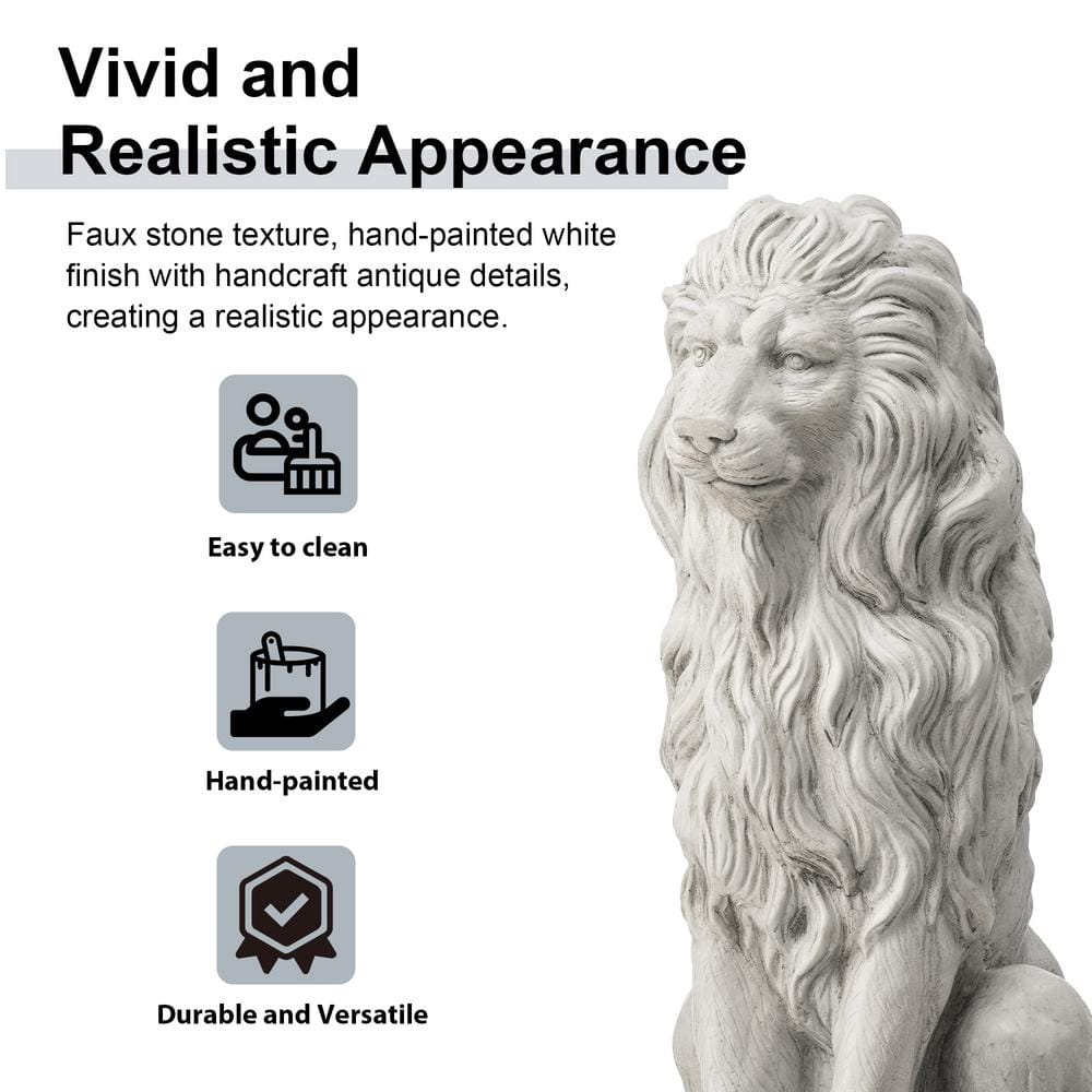 27.75" White Faux Stone Guardian Lion Garden Statue