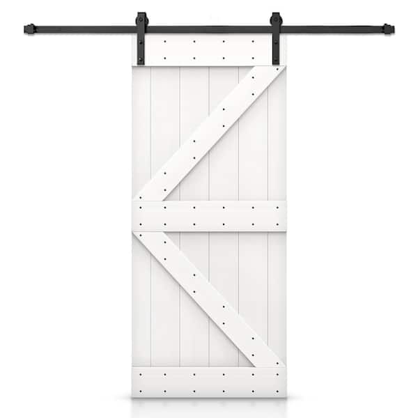 CALHOME 28 in. x 84 in. K-Series White Stained DIY Knotty Pine Wood Interior Sliding Barn Door with Hardware Kit