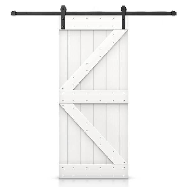 CALHOME 46 in. x 84 in. K-Series White Stained DIY Knotty Pine Wood Interior Sliding Barn Door with Hardware Kit