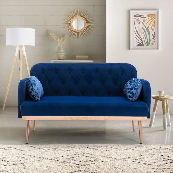 Seafuloy 55 in. W Square Arm Velvet Straight Sofa Loverseat Couch in Bronze (Navy)