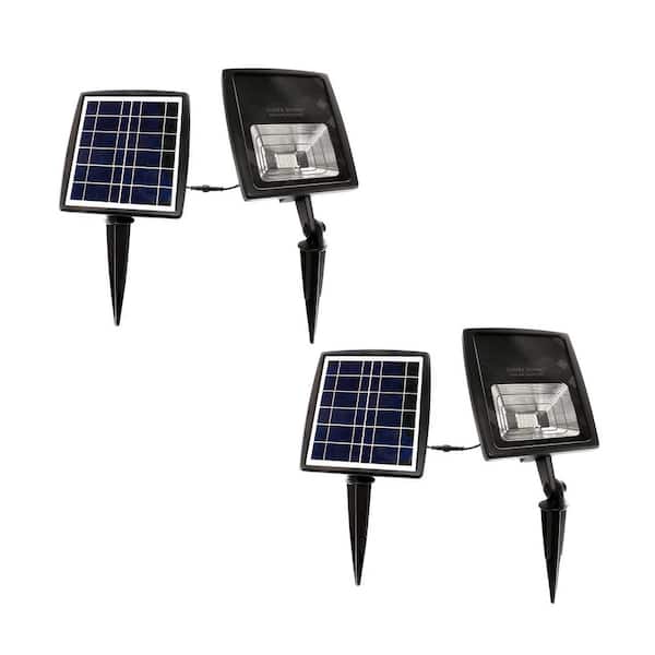 250 Lumens Black Solar Powered Dual Color Integrated LED Outdoor Landscape Flood Light (2-Pack)