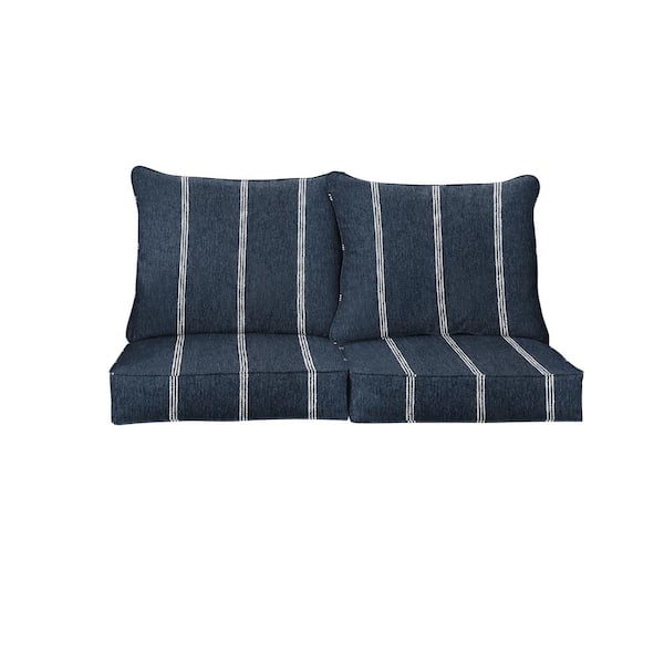 SORRA HOME 22.5 in. x 22.5 in. x 5 in. (4-Piece) Deep Seating Outdoor Loveseat Cushion in Sunbrella Lengthen Indigo