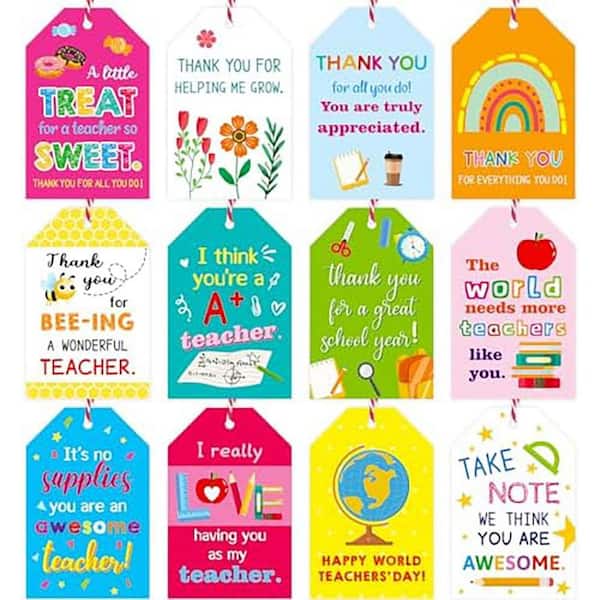 Thank You Teachers Tags with String 3.3x2.2 Inches Paper Cardboard Hanging Tag Labels for Appreciation Gifts Wrapping