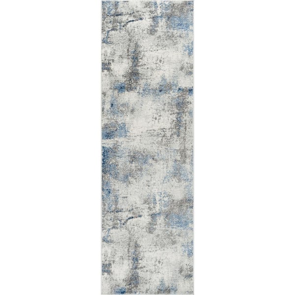 Tayse Rugs Chelsea Abstract Navy 2 ft. x 8 ft. Indoor Runner Rug