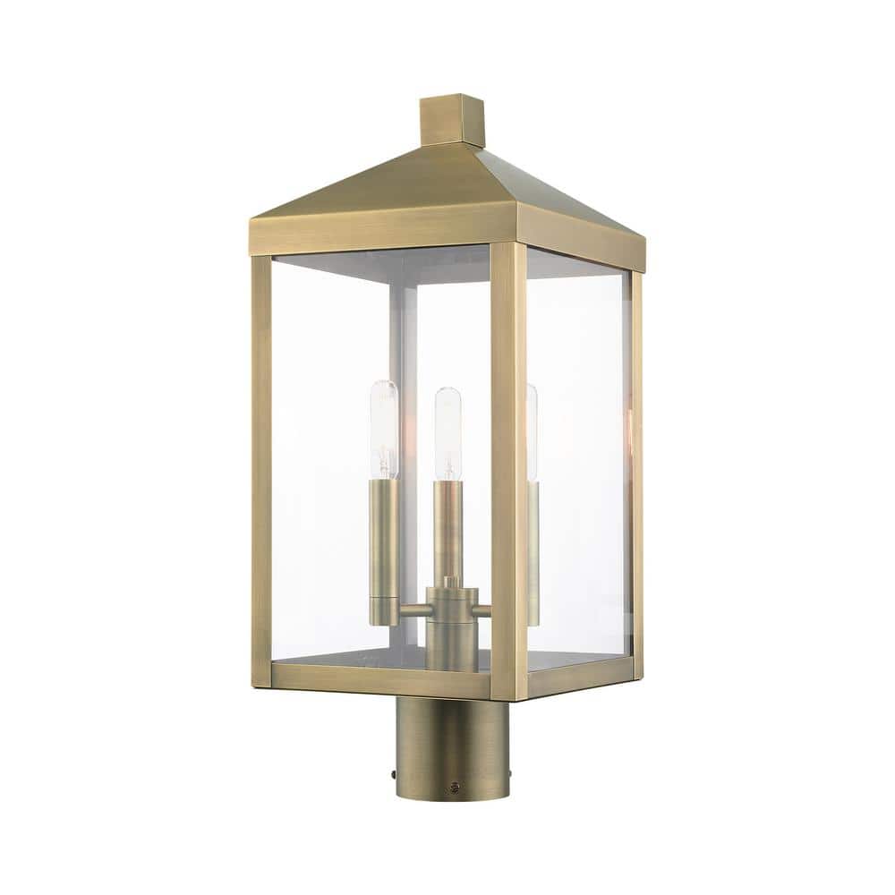 Creekview 19.5 in. 3-Light Antique Brass Cast Brass HardwireOutdoor Rust Resistant Post Light with No Bulbs Included price history on PriceWatchPro