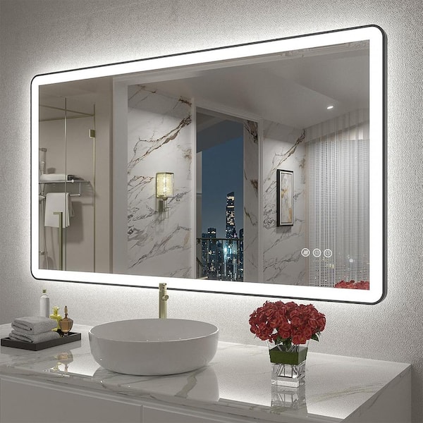 TOOLKISS Classic 40 in. W x 24 in. H Rectangular Frameless Anti-Fog LED Light Wall Bathroom Vanity Mirror Front Light