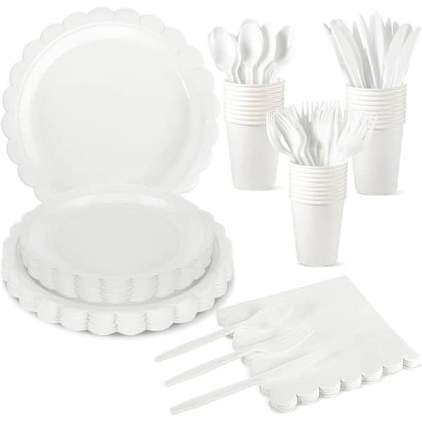 Adrinfly White Disposable Party Tableware Set (175-Piece Per Case)