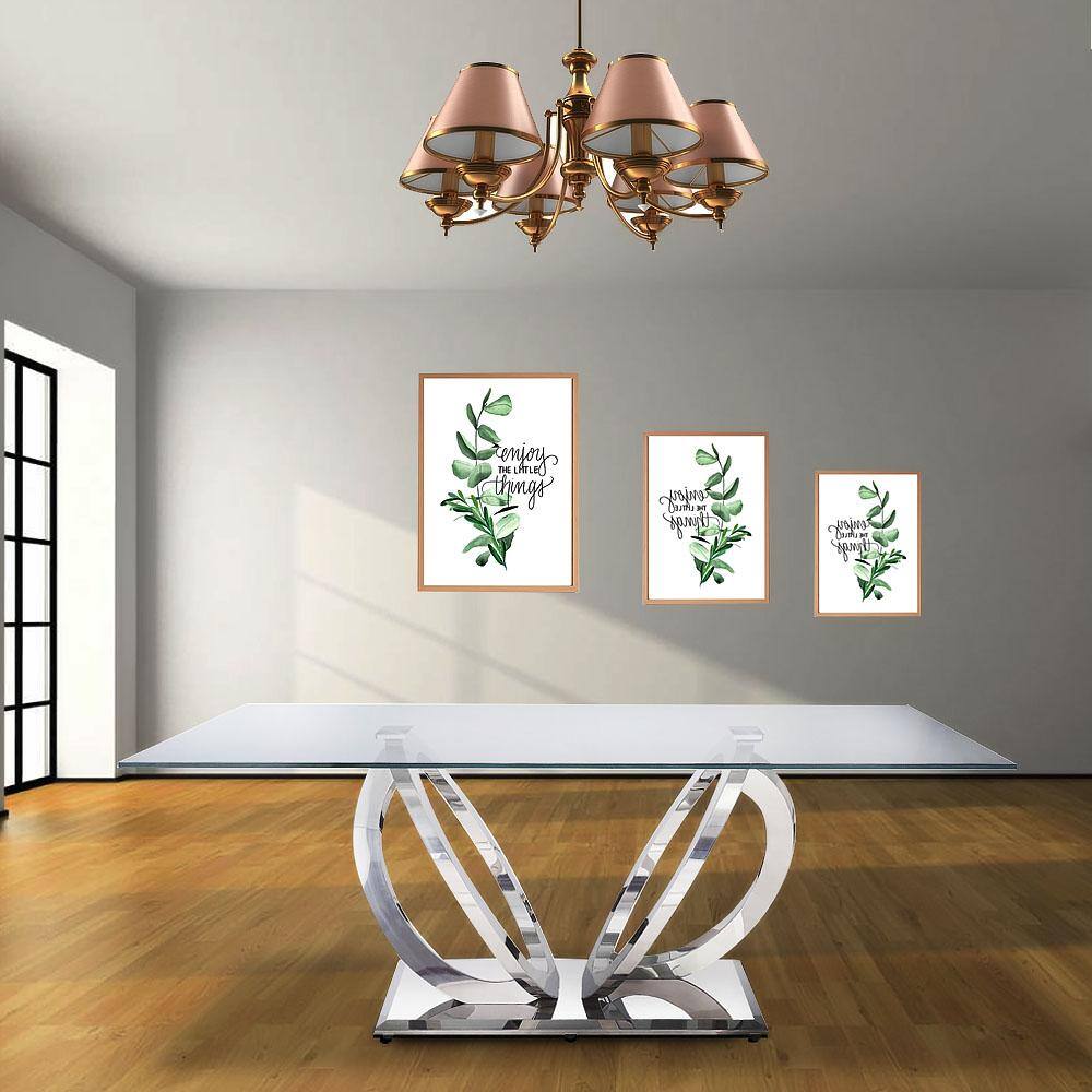 Finley Rectangular Clear Glass Dining Table with Mirrored Silver Base