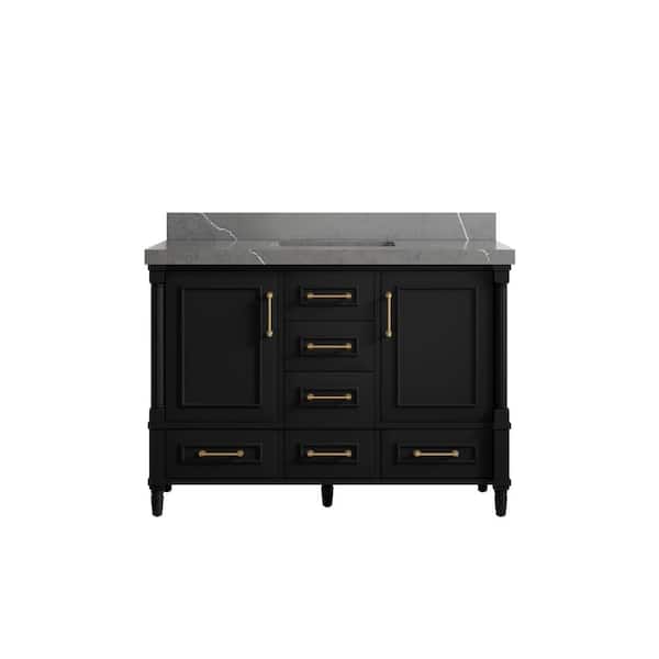 Willow Collections Hudson 48 in. W x 22 in. D x 36 in. H Bath Vanity in Black with 2 in. Piatra Quartz Top