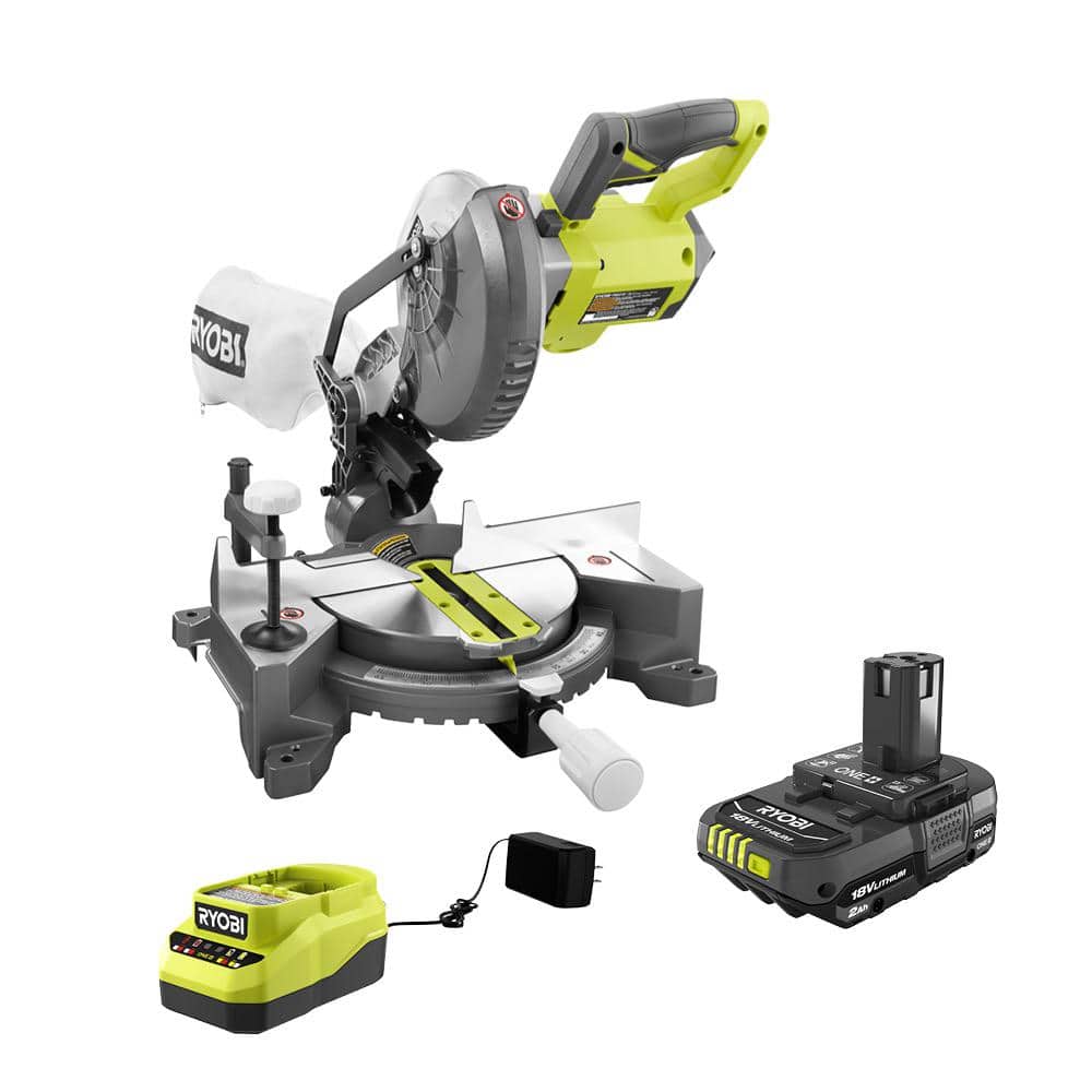 RYOBI ONE+ 18V Cordless 7-1/4 in. Compound Miter Saw with 2.0 Ah Battery  and Charger P553-PSK005 The Home Depot