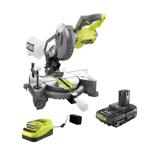 RYOBI ONE+ 18V Cordless 7-1/4 in. Compound Miter Saw with 2.0 Ah Battery and Charger