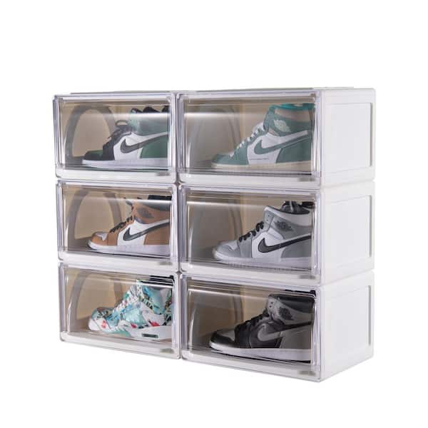Blue 3 Pack Shoe Boxes Clear Shoe Display Organizer Plastic Shoe Container Magnetic Side Open Stackable Shoe Boxes