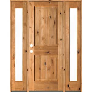 60 in. x 80 in. Rustic Knotty Alder Square Clear Stain Wood V-Groove Right Hand Single Prehung Front Door/Full Sidelites