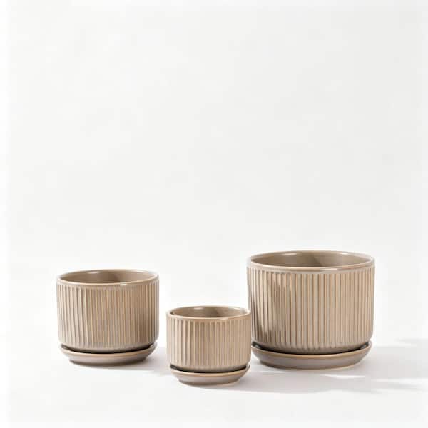 Speckled Ceramic Plant Pots Set of 3, Assorted Sizes with Mesh Pads for Succulents
