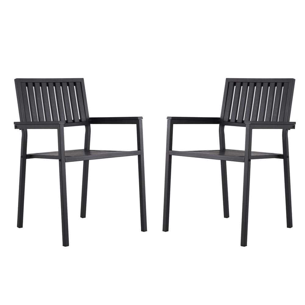 Metal Outdoor Dining Chair in Black (Set of 2)