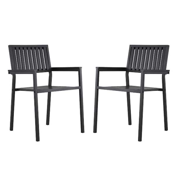 Unbranded Metal Outdoor Dining Chair in Black (Set of 2)
