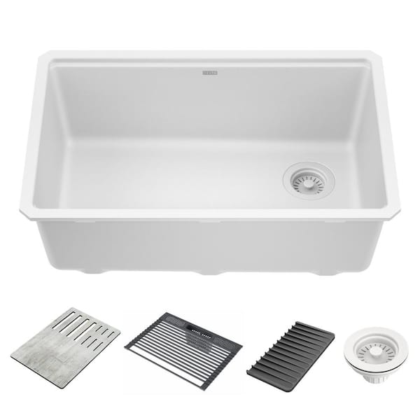 Delta Everest White Granite Composite 30 in. Single Bowl Undermount Workstation Kitchen Sink with Accessories