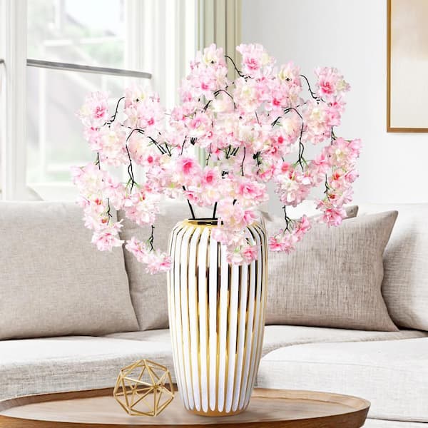 LIVING LUXURY 58 in. Pink Artificial Cherry Blossom Flower Stem