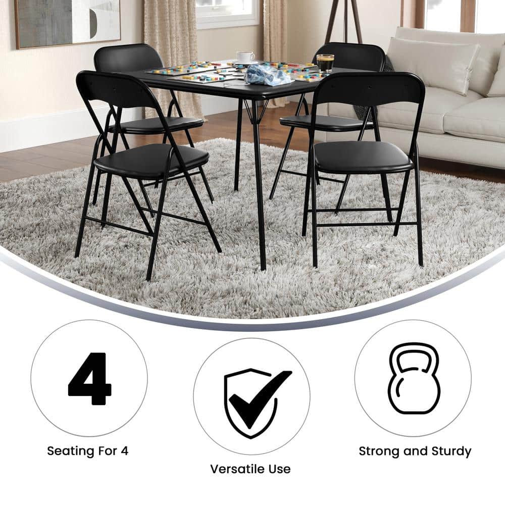 Carnegy Avenue Madison 33 in. Black 5-Piece Folding Card Table and Chair Set CGA-YB-14980-BL-HD