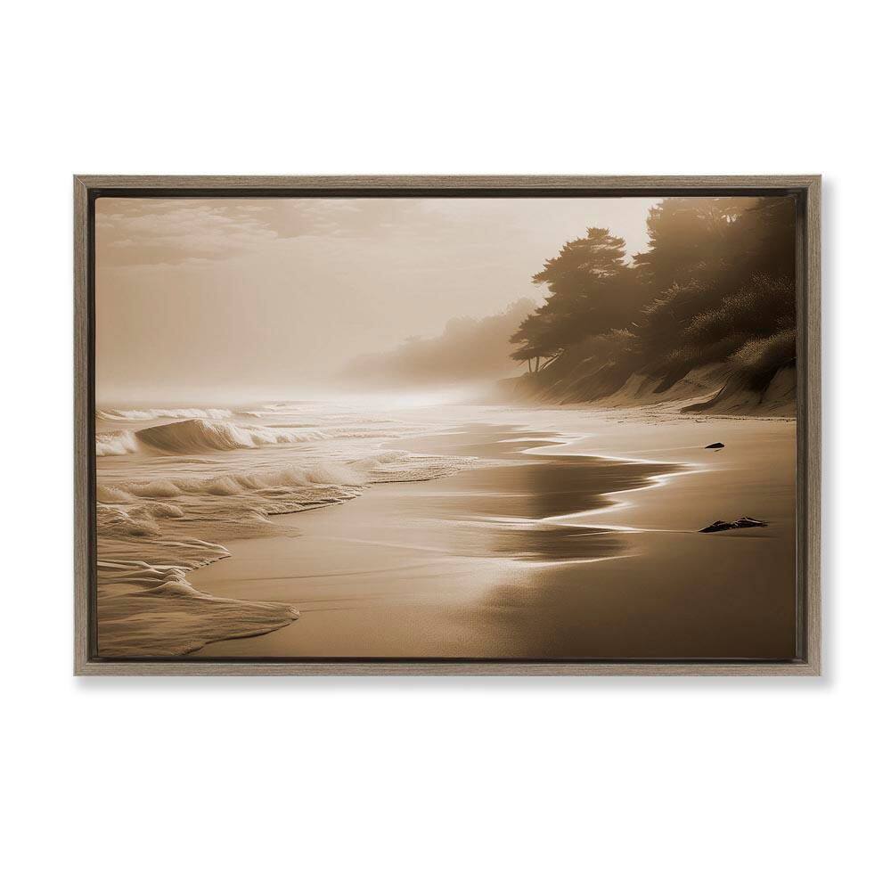 Sepia Smooth Beach Landscape by Noah Bay Brown Floater Frame Nature Graphic Art Print 17 in. x 25 in. price history on PriceWatchPro