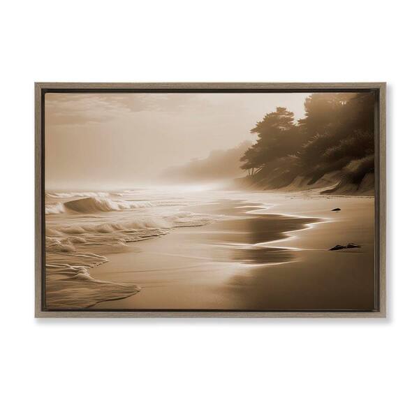 Stupell Industries Sepia Smooth Beach Landscape by Noah Bay Brown Floater Frame Nature Graphic Art Print 17 in. x 25 in.