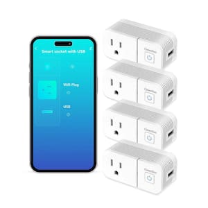 2.36 in. 5-Volt White Smart Plug WiFi Lamp Socket Holder Outlet (4-Pack) USB Compatible with Alexa and Google Home