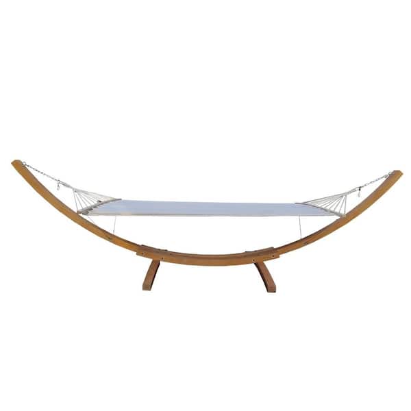 Standalone Canvas 1-Person Hammock with Stand Plywood Outdoor Lounge Chair (Set of 1)