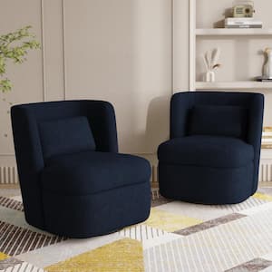 Blue Teddy Fabric Upholstered 360° Swivel Accent Barrel Chair with Metal Base(Set of 2)