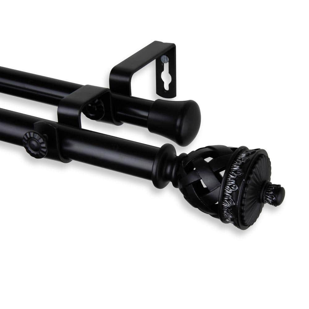 Rod Desyne 66 in. - 120 in. Telescoping Double Curtain Rod Kit in Black ...