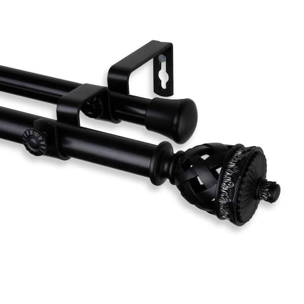 Rod Desyne 66 in. - 120 in. Telescoping Double Curtain Rod Kit in Black with Arielle Finial