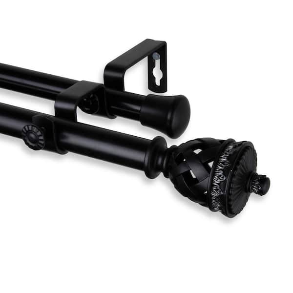 Rod Desyne 120 in. - 170 in. Telescoping Double Curtain Rod Kit in Black with Arielle Finial