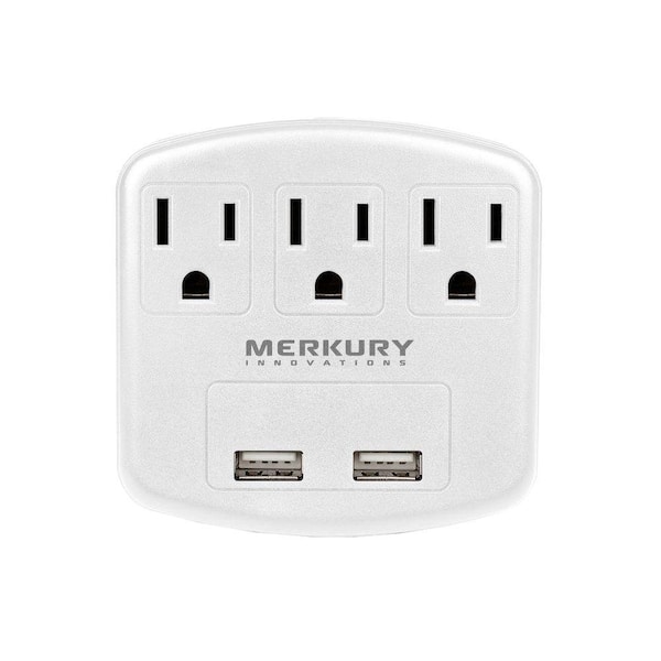Merkury Innovations 3 AC Outlet and 2-USB Port 3.1-Amp Power Charging Station - White