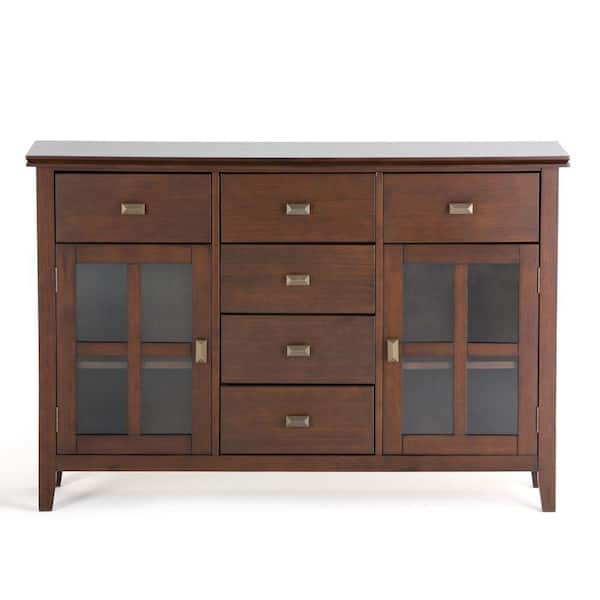 Simpli Home Artisan Solid Wood 54 in. Wide Contemporary Sideboard Buffet Credenza in Medium Auburn Brown
