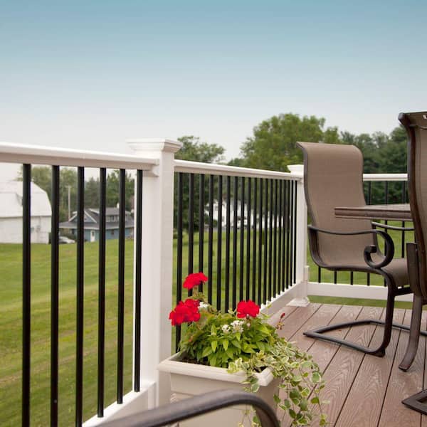 RDI 6 ft. x 36 in. White Vinyl Original Rail Level Rail Kit Including 3/4 in. Black Round Balusters