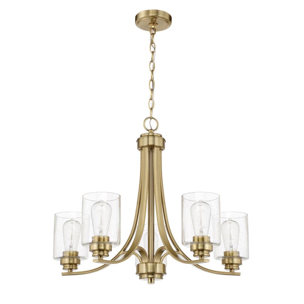 Elegant Satin Brass 5-Light Chandelier with Clear Seeded Glass