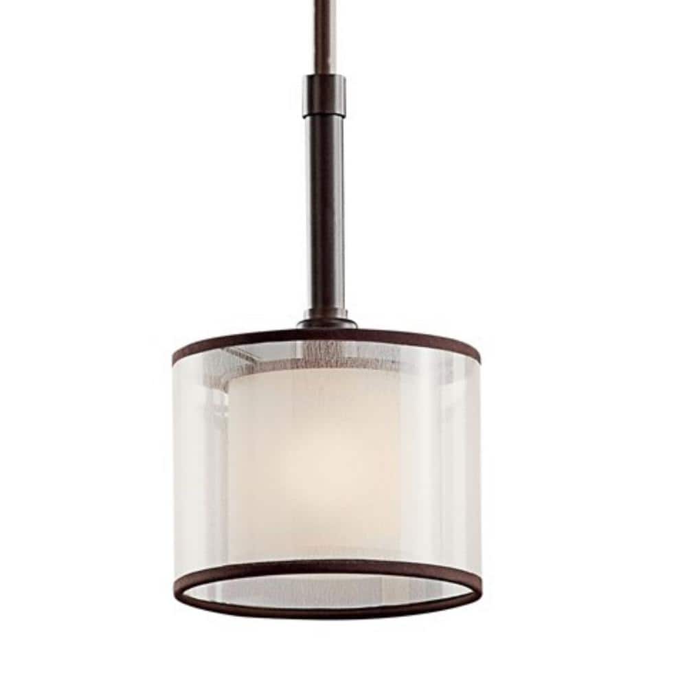 Mini Bronze Drum Pendant with Glass Shade