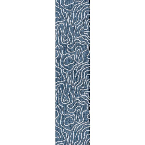 Nolan Modern Coastal Organic Shapes Navy/Cream 2 ft. x 8 ft. Indoor/Outdoor Runner Rug