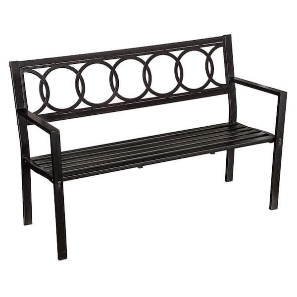 Evergreen Enterprises 48 in. Sydney 2-Person Metal with Cast Iron Interlocking Circles Outdoor Bench