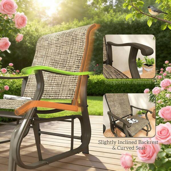 Metal Outdoor Garden Glider Chair w/ Steel Frame and Mesh Fabric